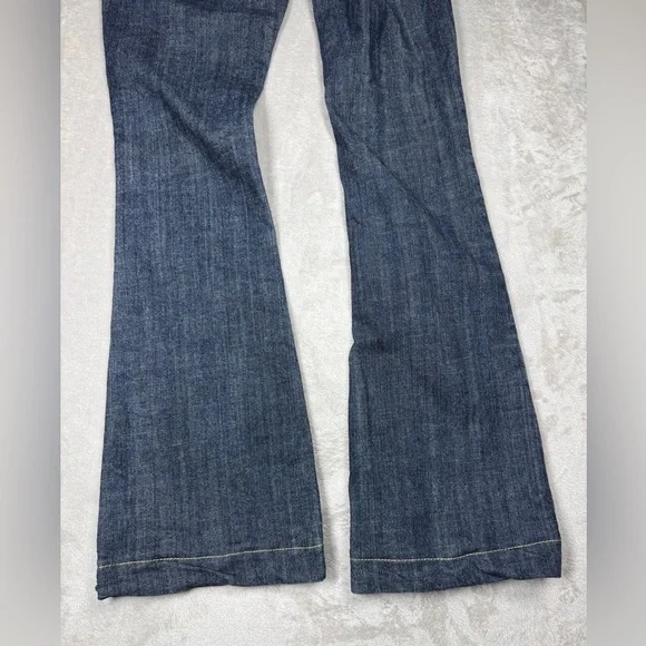 Vintage Y2K Free People Low Rise Zip Fly Flare Dark Blue Wash Blue Jeans Size 25 - Picture 12 of 15